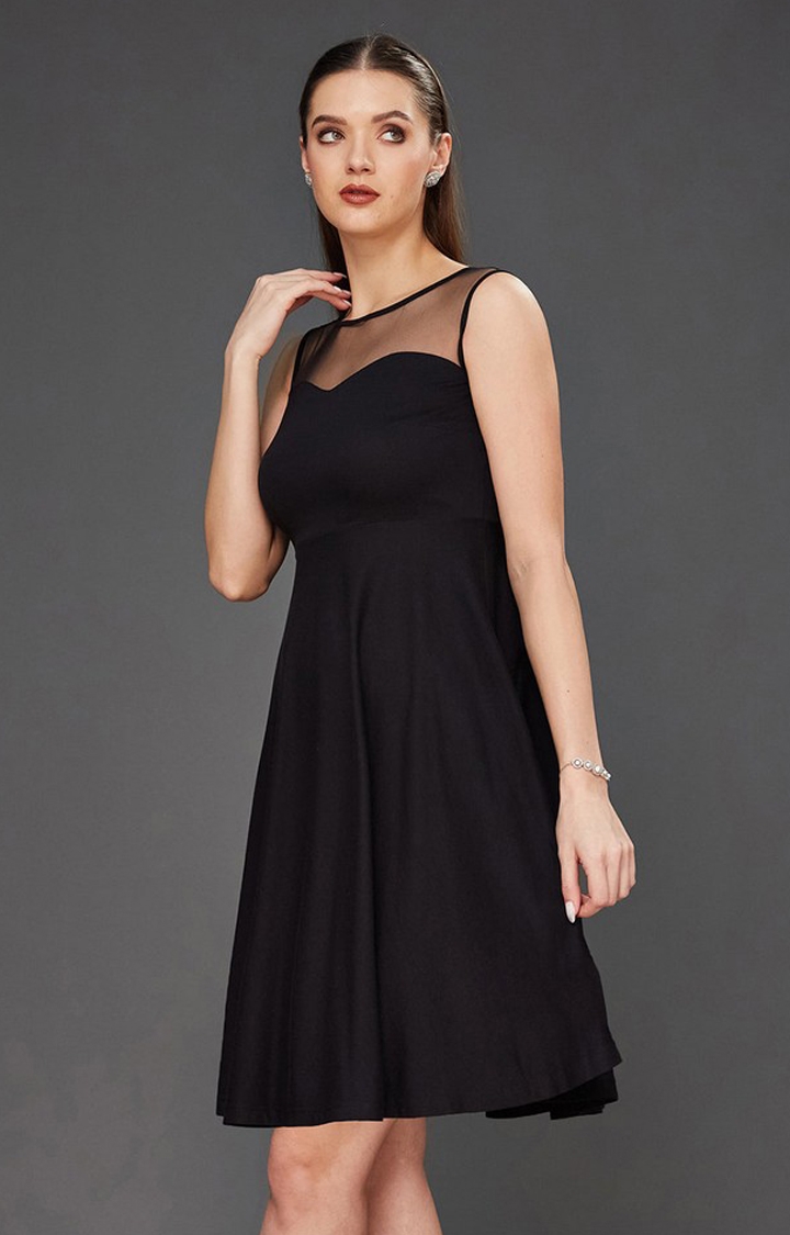Women's Black Cotton SolidEveningwear Maxi Dress