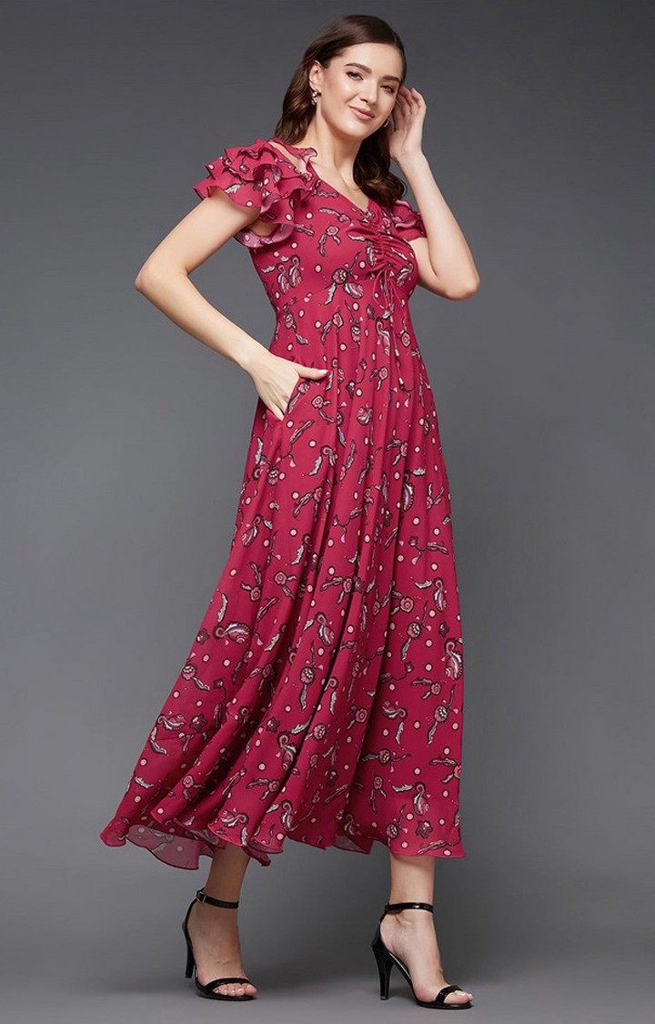 Women's Pink Georgette Casualwear Maxi Dress