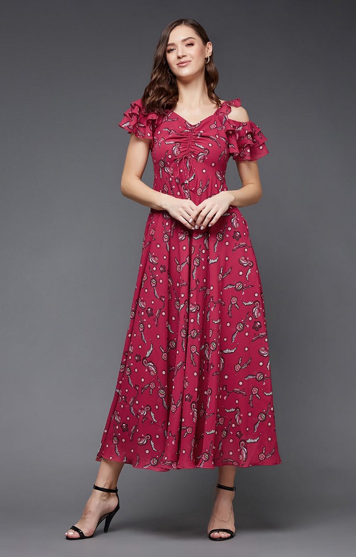 MISS CHASE | Women's Pink Georgette Casualwear Maxi Dress