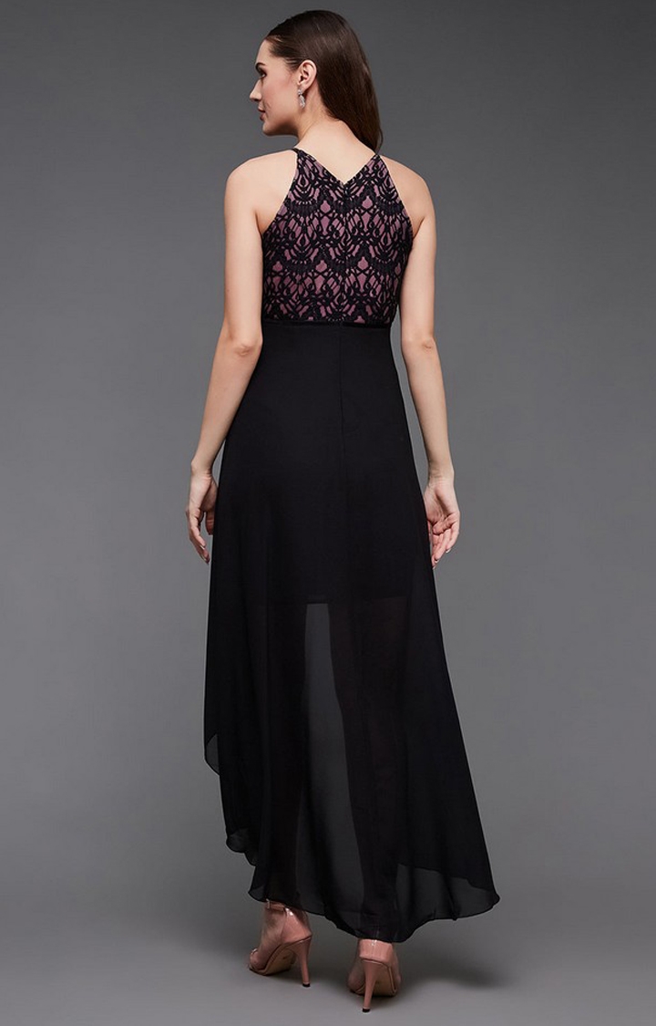 Women's Black Georgette EmbroideredEveningwear Maxi Dress