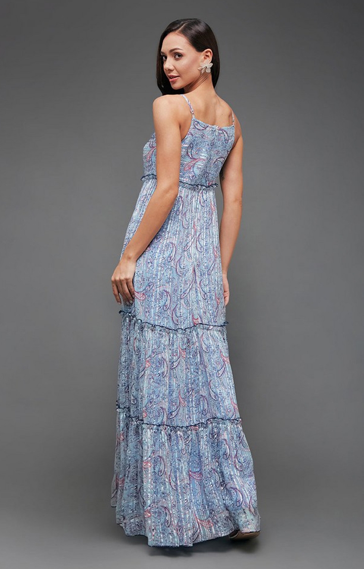 Women's Blue Georgette Casualwear Tiered Dress