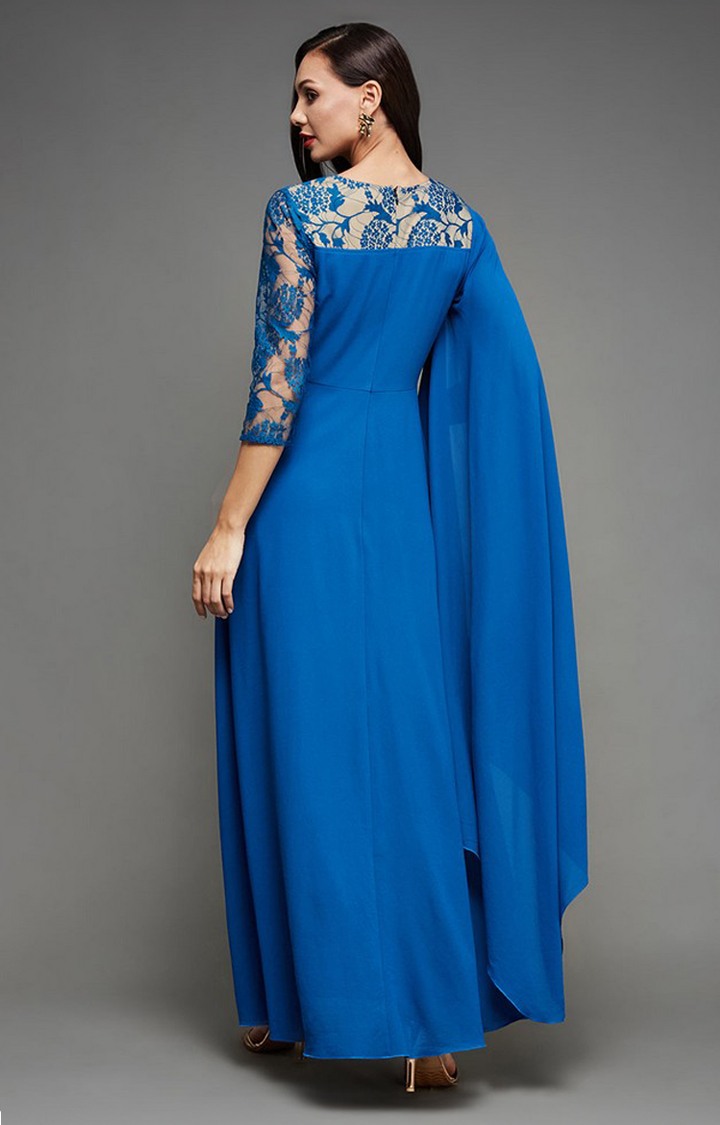 Women's Blue Georgette SolidEveningwear Maxi Dress