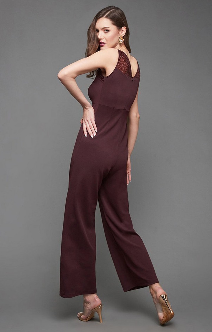 Women's Red Polyester  Jumpsuits