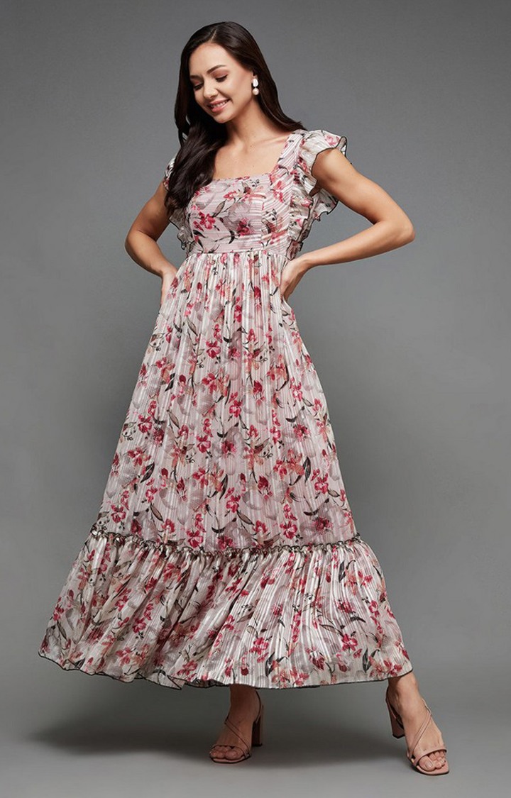 Women's Pink Georgette Casualwear Tiered Dress