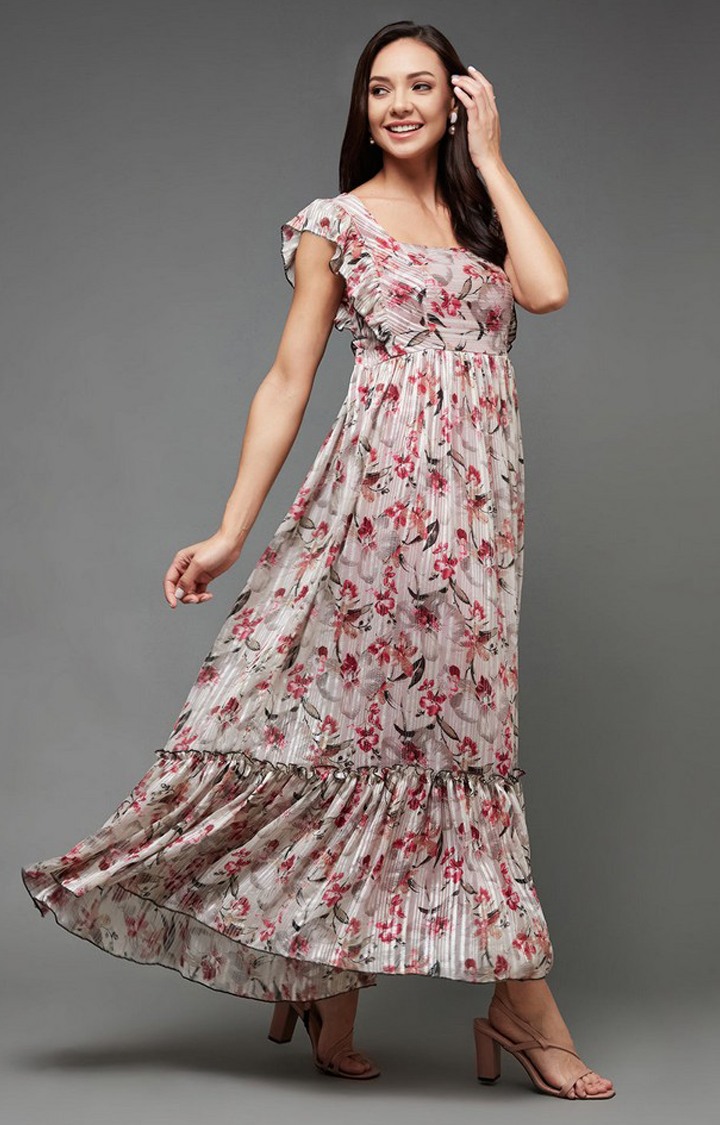 Women's Pink Georgette Casualwear Tiered Dress