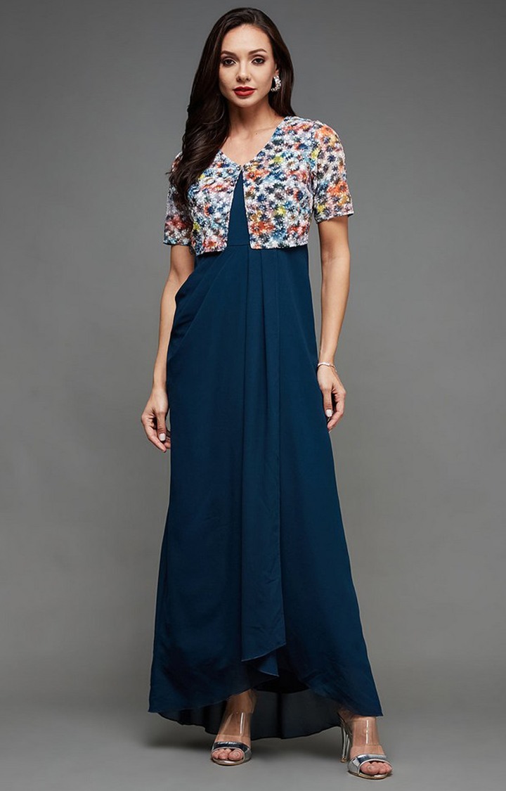 Women's Blue Georgette Casualwear Maxi Dress