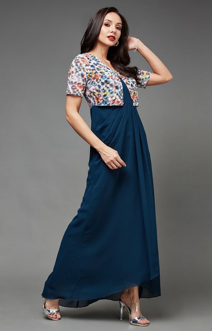 Women's Blue Georgette Casualwear Maxi Dress