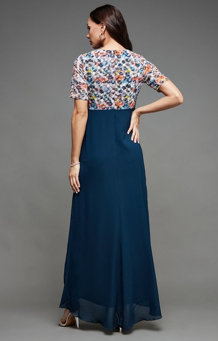 Women's Blue Georgette Casualwear Maxi Dress
