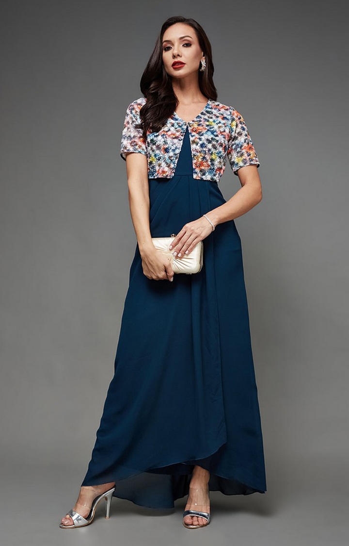 MISS CHASE | Women's Blue Georgette Casualwear Maxi Dress