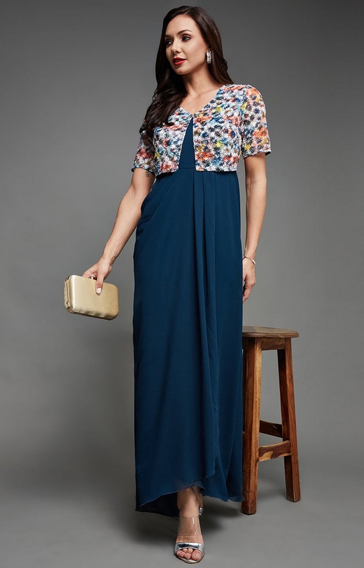 Women's Blue Georgette Casualwear Maxi Dress