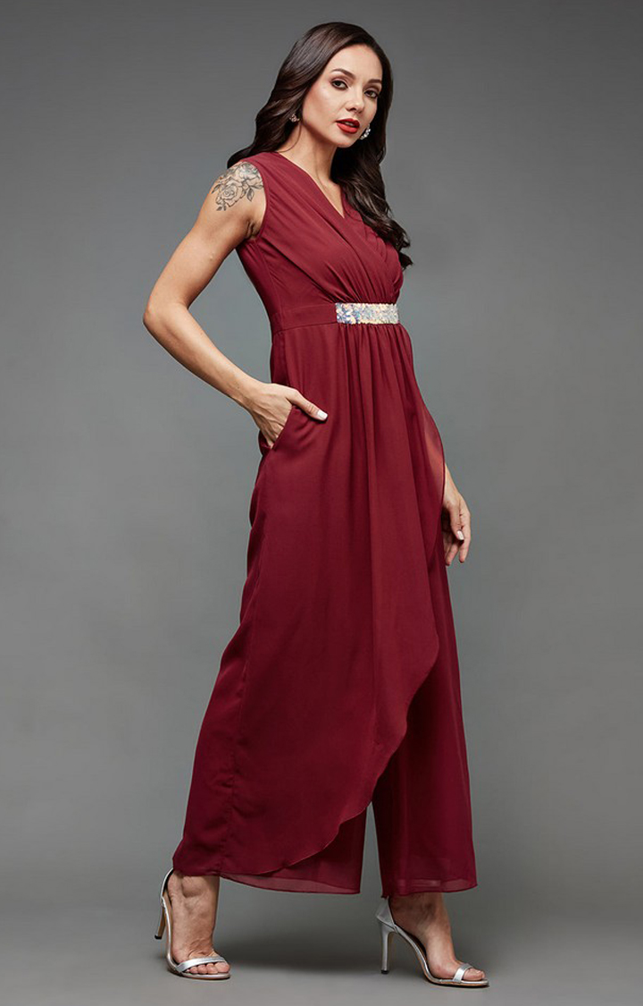 Women's Red Georgette  Jumpsuits