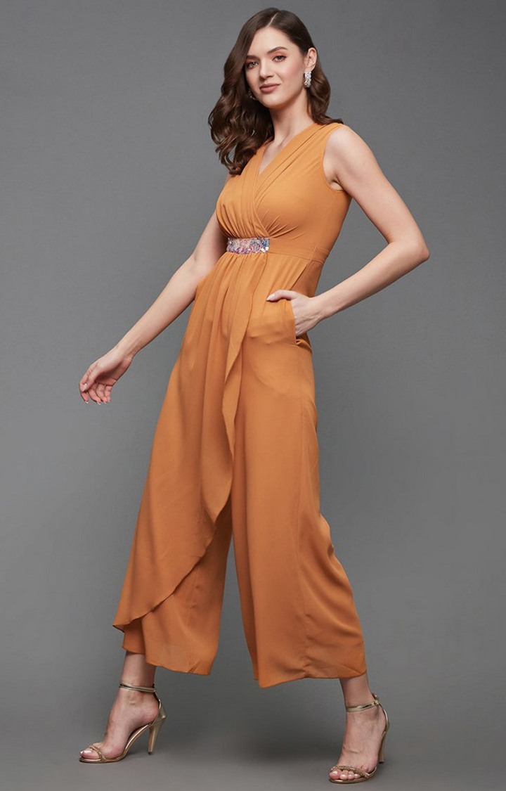 Women's Orange Georgette  Jumpsuits