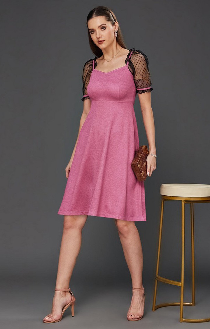 Women's Pink Polyester  Dresses