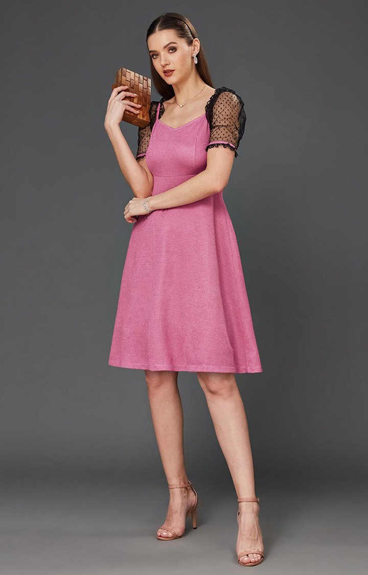 Women's Pink Polyester  Dresses
