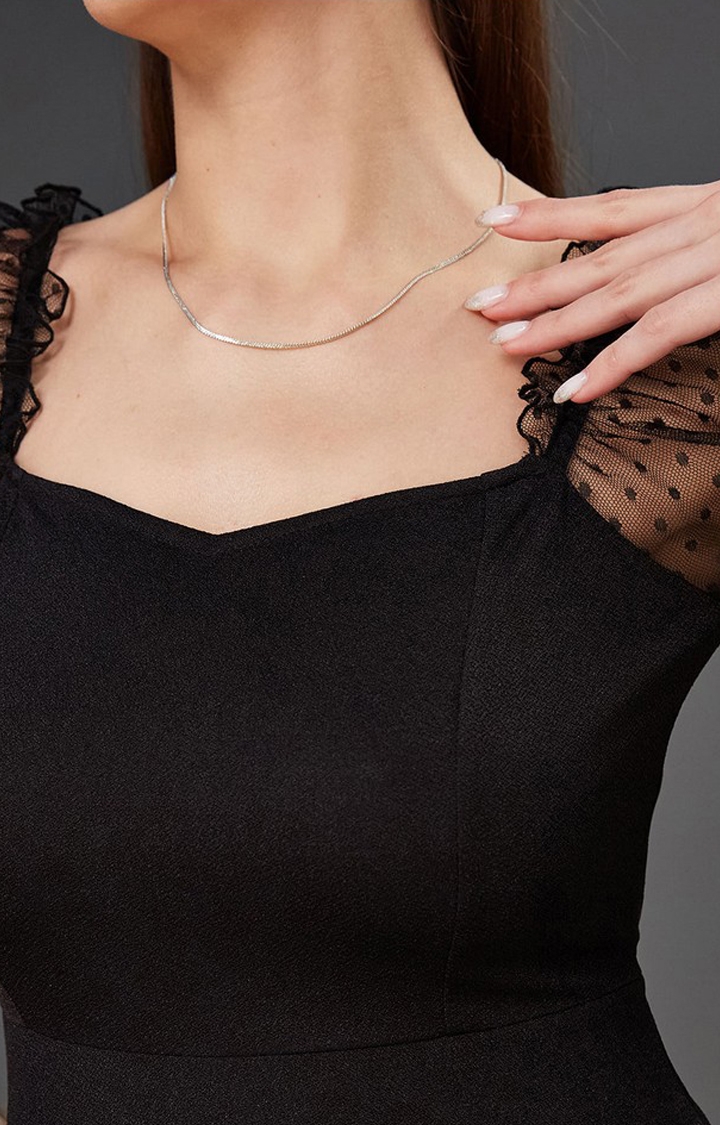 Women's Black Polyester SolidEveningwear Bodycon Dress