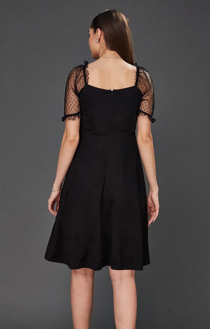 Women's Black Polyester SolidEveningwear Bodycon Dress