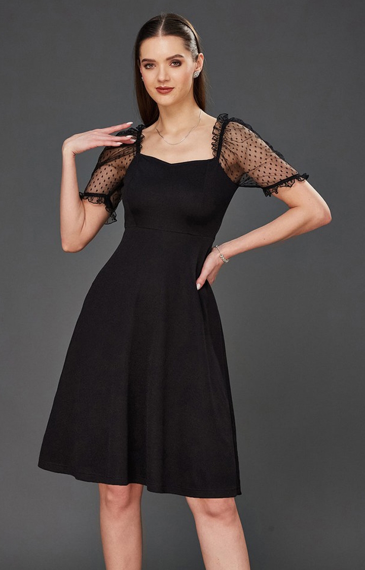 MISS CHASE | Women's Black Polyester SolidEveningwear Bodycon Dress