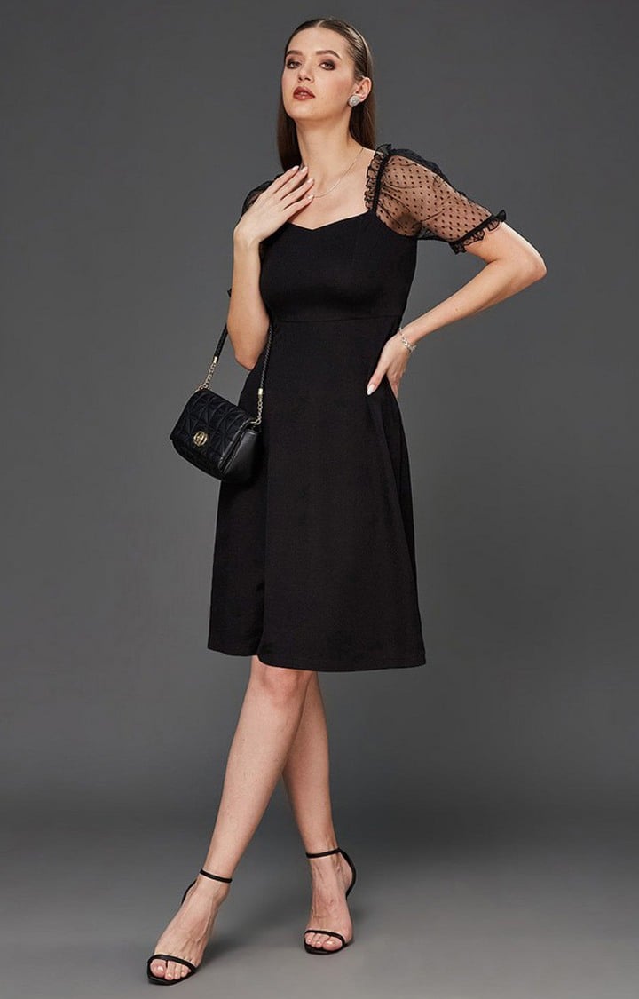 Women's Black Polyester SolidEveningwear Bodycon Dress