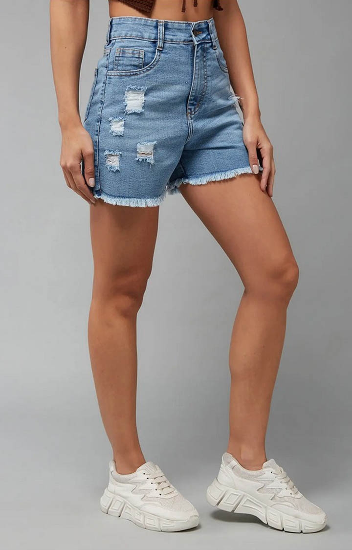 Women's Blue Solid Shorts