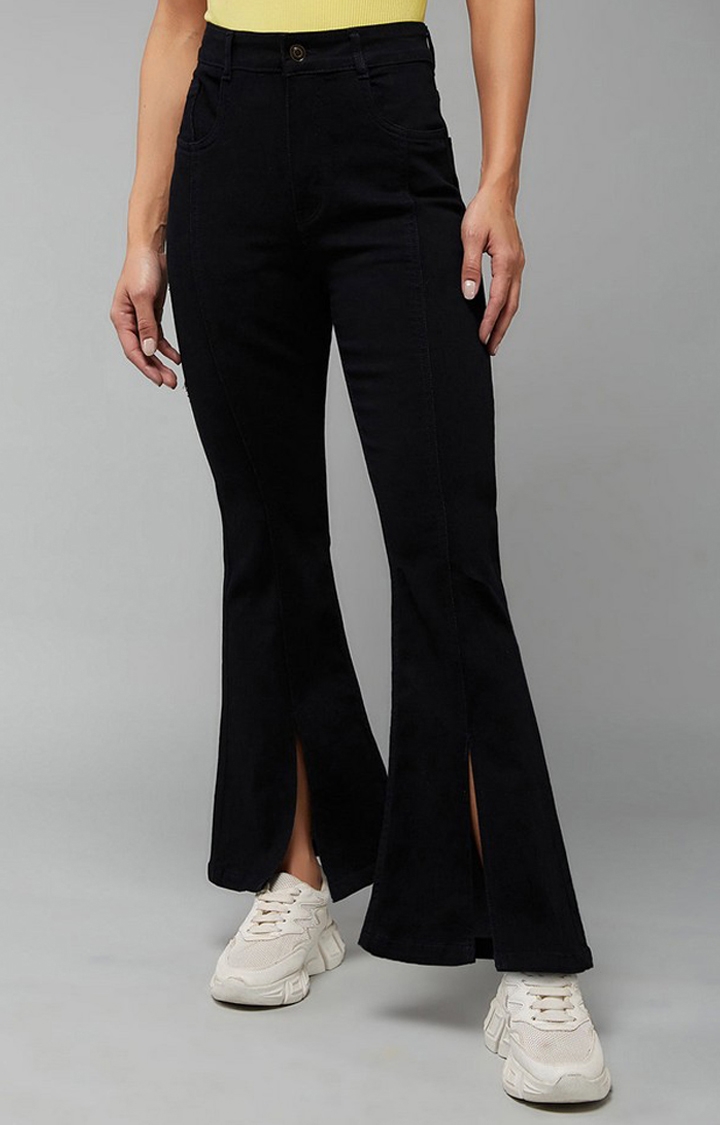 MISS CHASE | Women's Black Solid Flared Jeans
