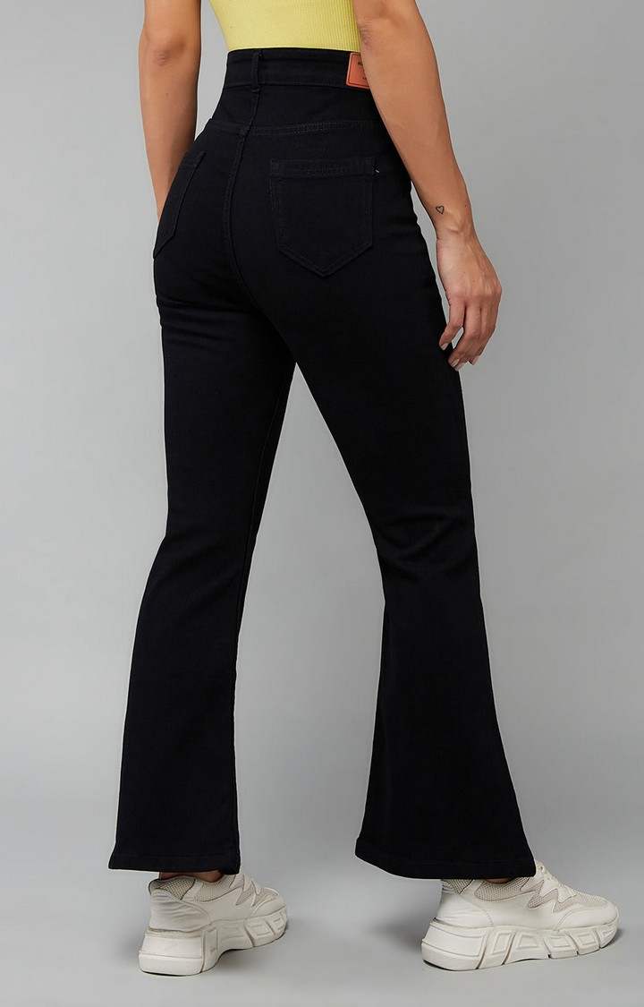 Women's Black Solid Flared Jeans