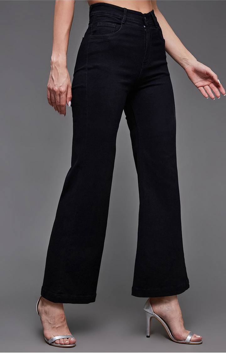 Women's Black Solid Flared Jeans