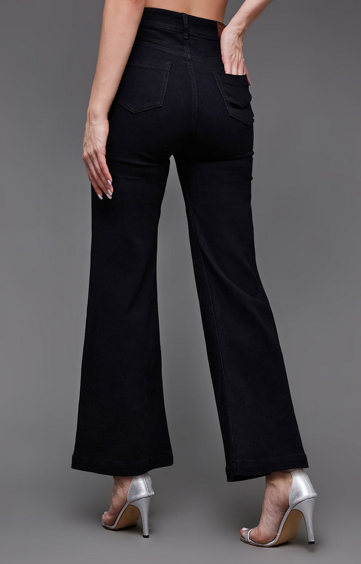 Women's Black Solid Flared Jeans