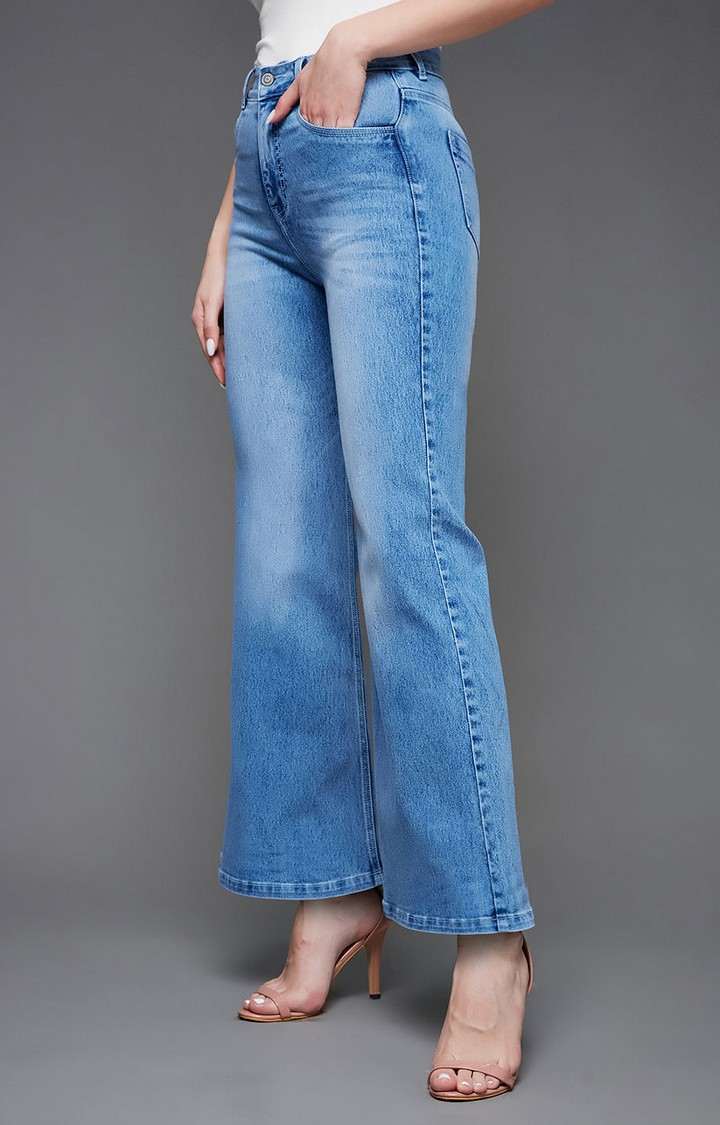 Women's Blue Solid Flared Jeans