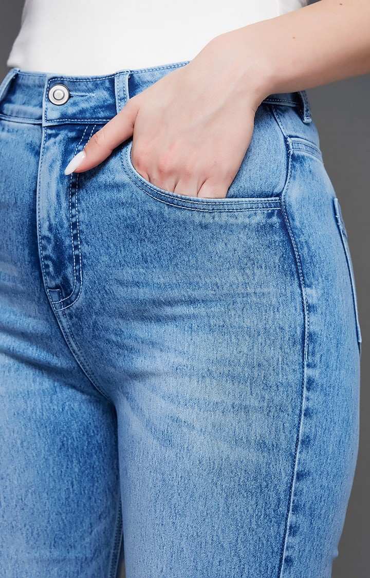 Women's Blue Solid Flared Jeans