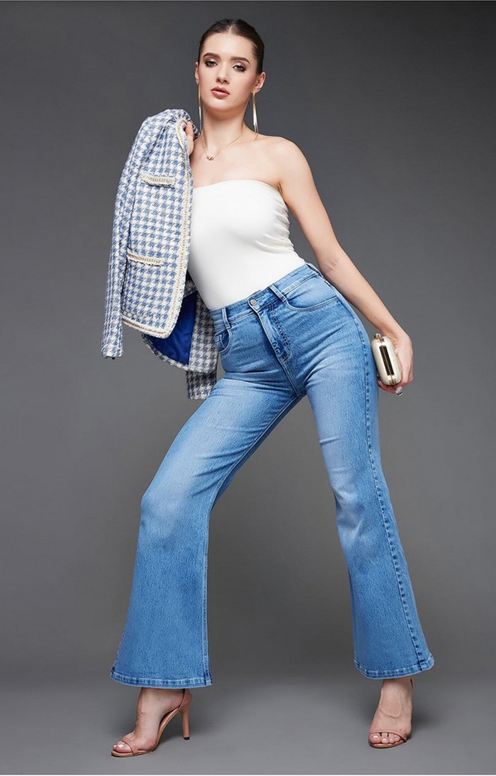 Women's Blue Solid Flared Jeans