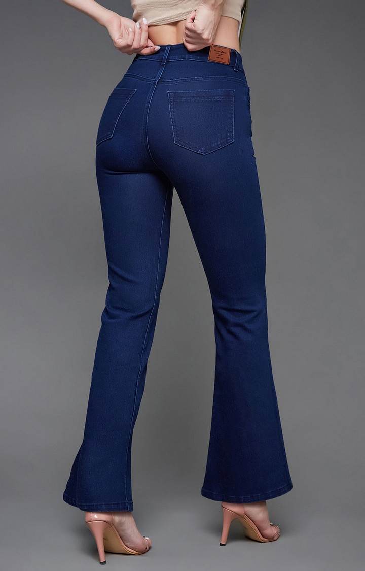 Women's Blue Solid Flared Jeans