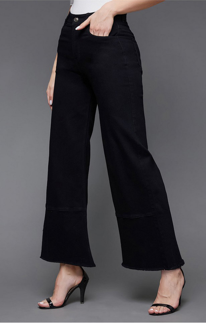 Women's Black Solid Flared Jeans