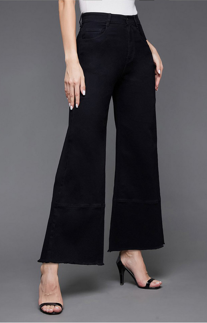 Women's Black Solid Flared Jeans