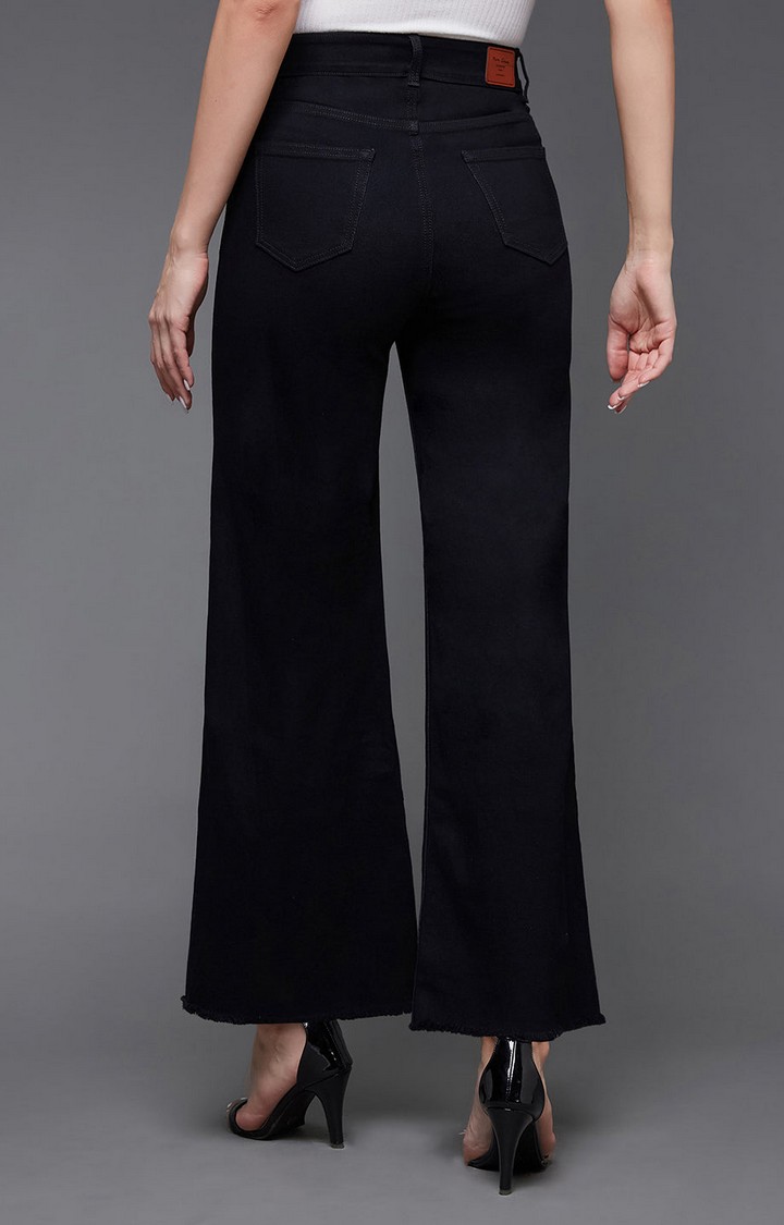 Women's Black Solid Flared Jeans