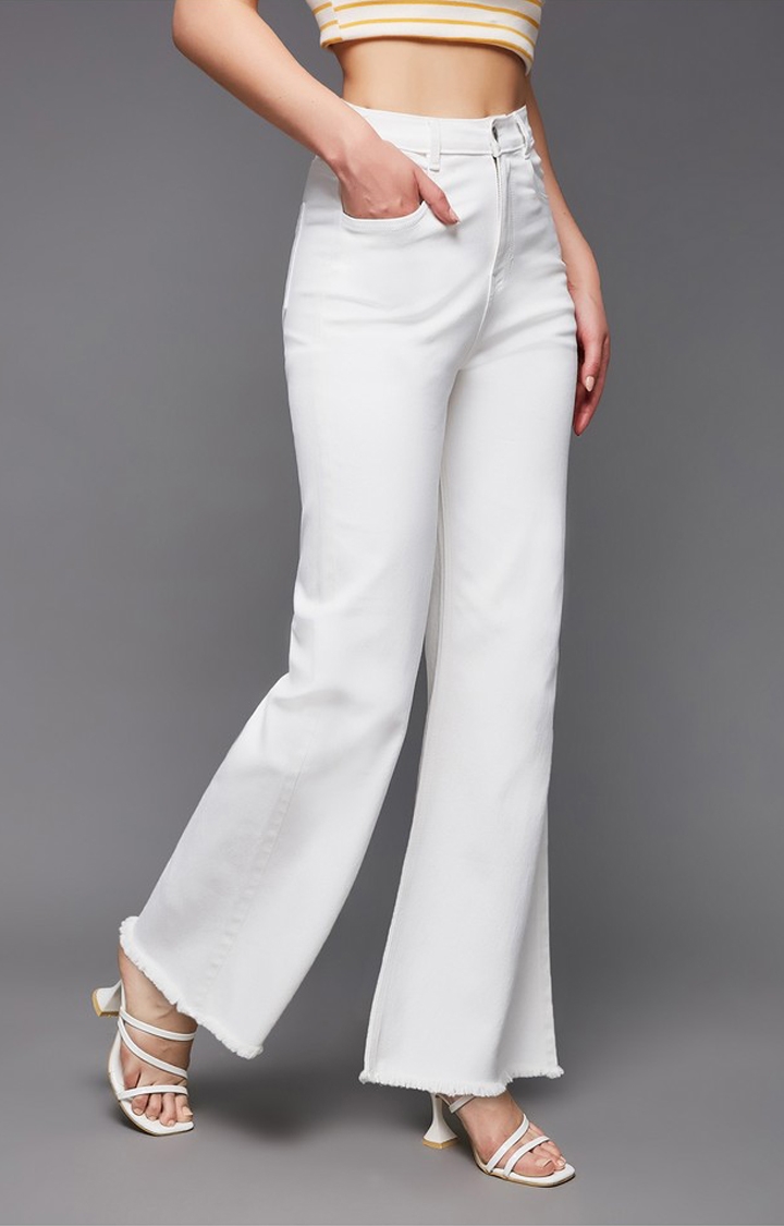 Women's White Solid Bootcut Jeans