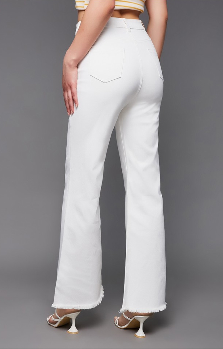 Women's White Solid Bootcut Jeans