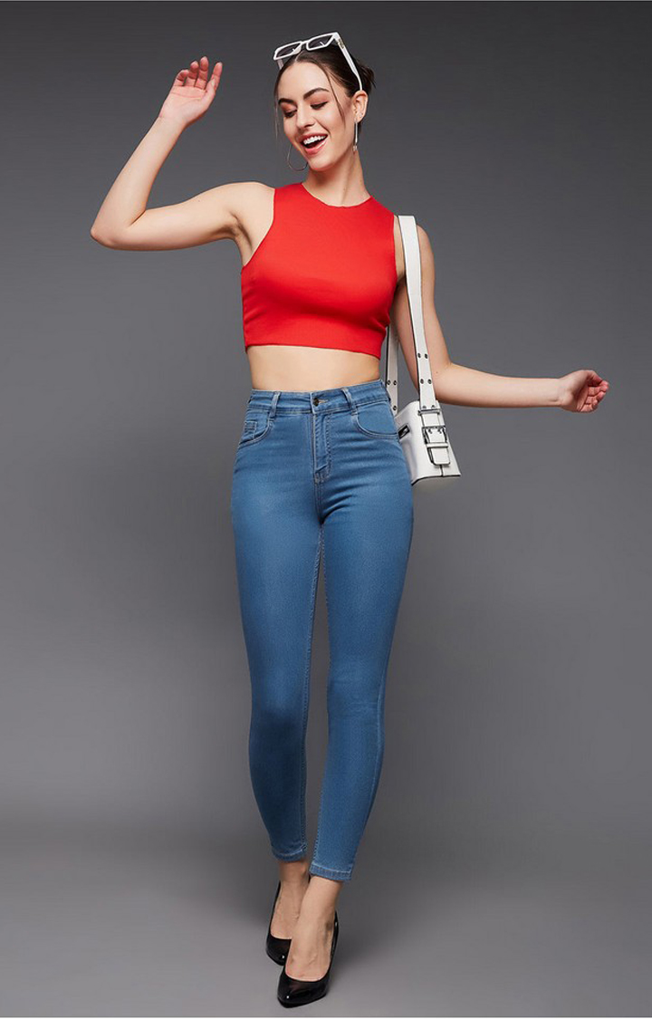 Women's Blue Solid Skinny Jeans