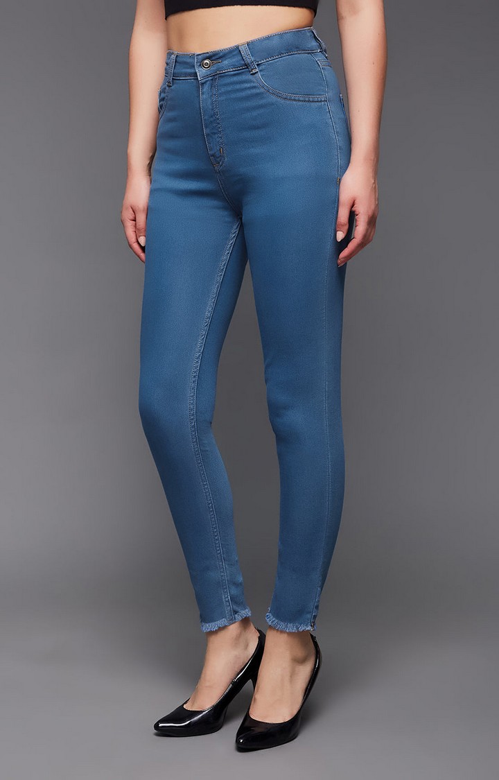 Women's Blue Solid Slim Jeans