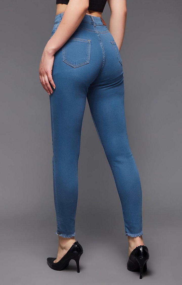 Women's Blue Solid Slim Jeans