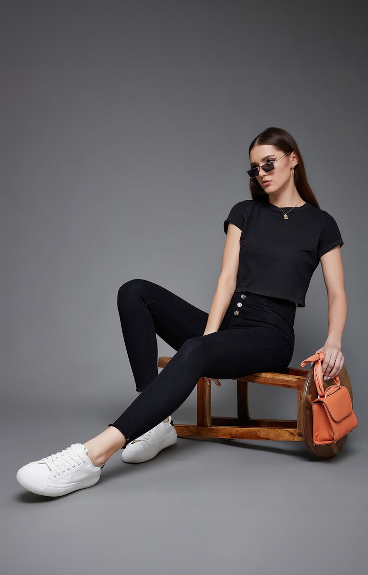 Women's Black Solid Skinny Jeans