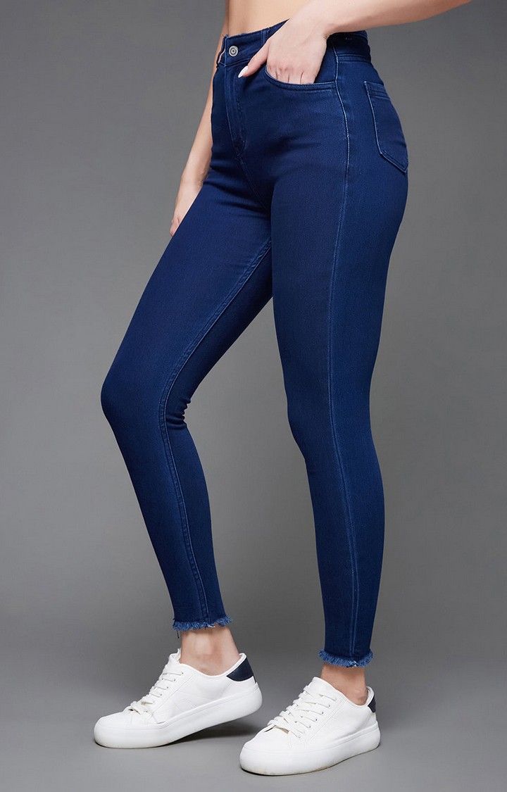 Women's Blue Solid Skinny Jeans
