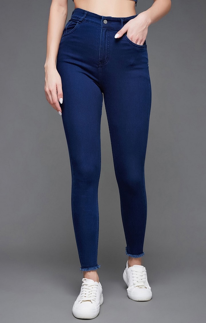 MISS CHASE | Women's Blue Solid Skinny Jeans