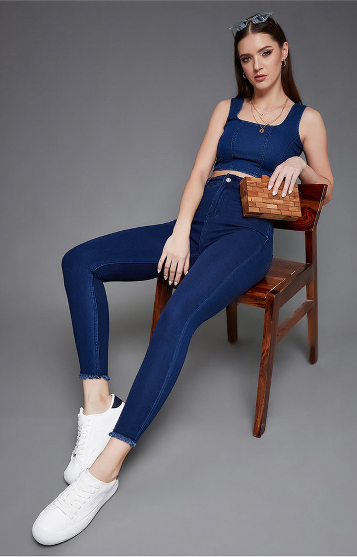 Women's Blue Solid Skinny Jeans