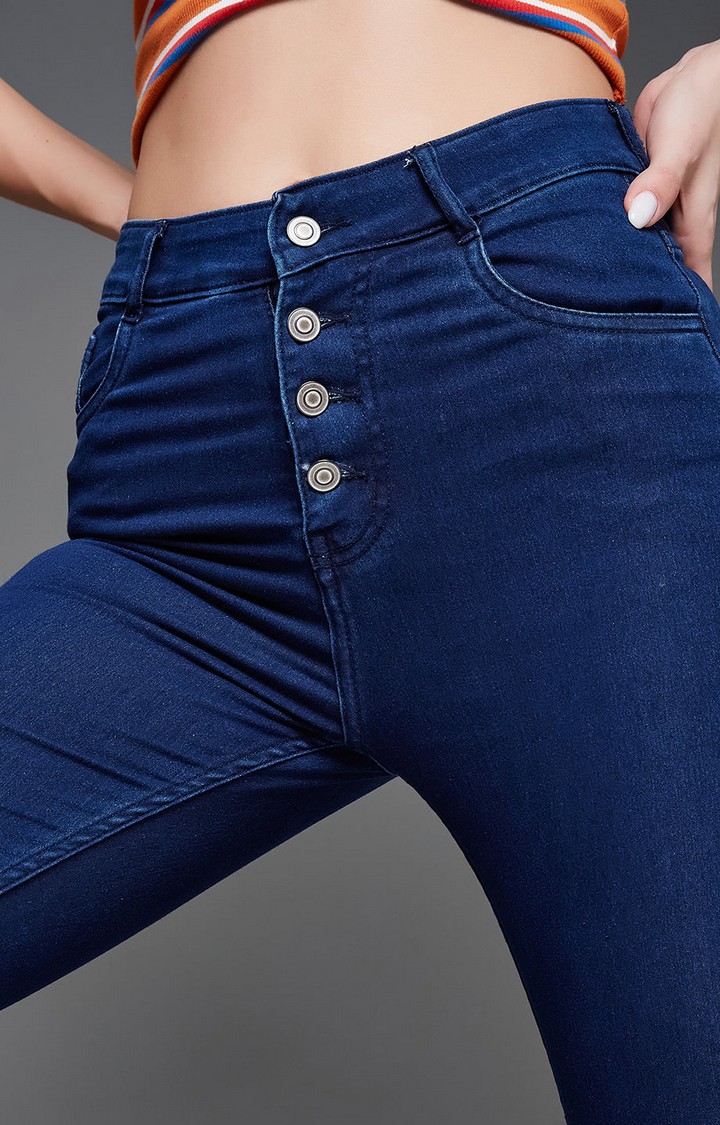 Women's Blue Solid Skinny Jeans
