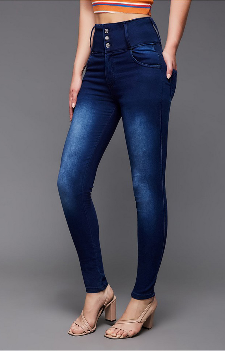 Women's Blue Solid Skinny Jeans
