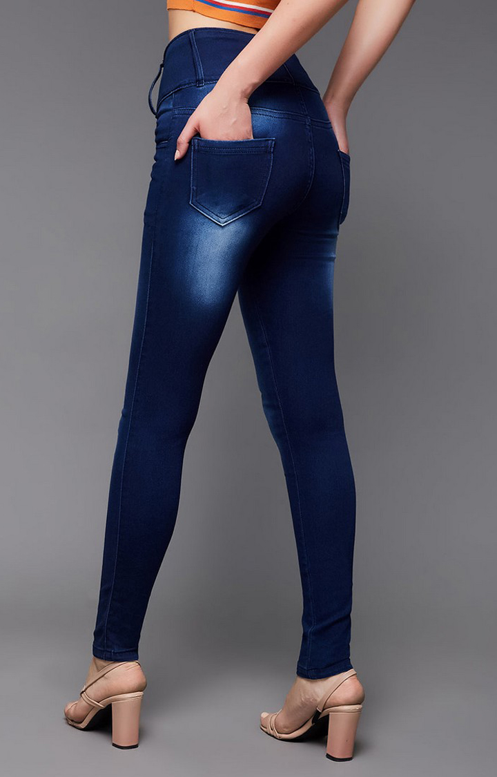 Women's Blue Solid Skinny Jeans