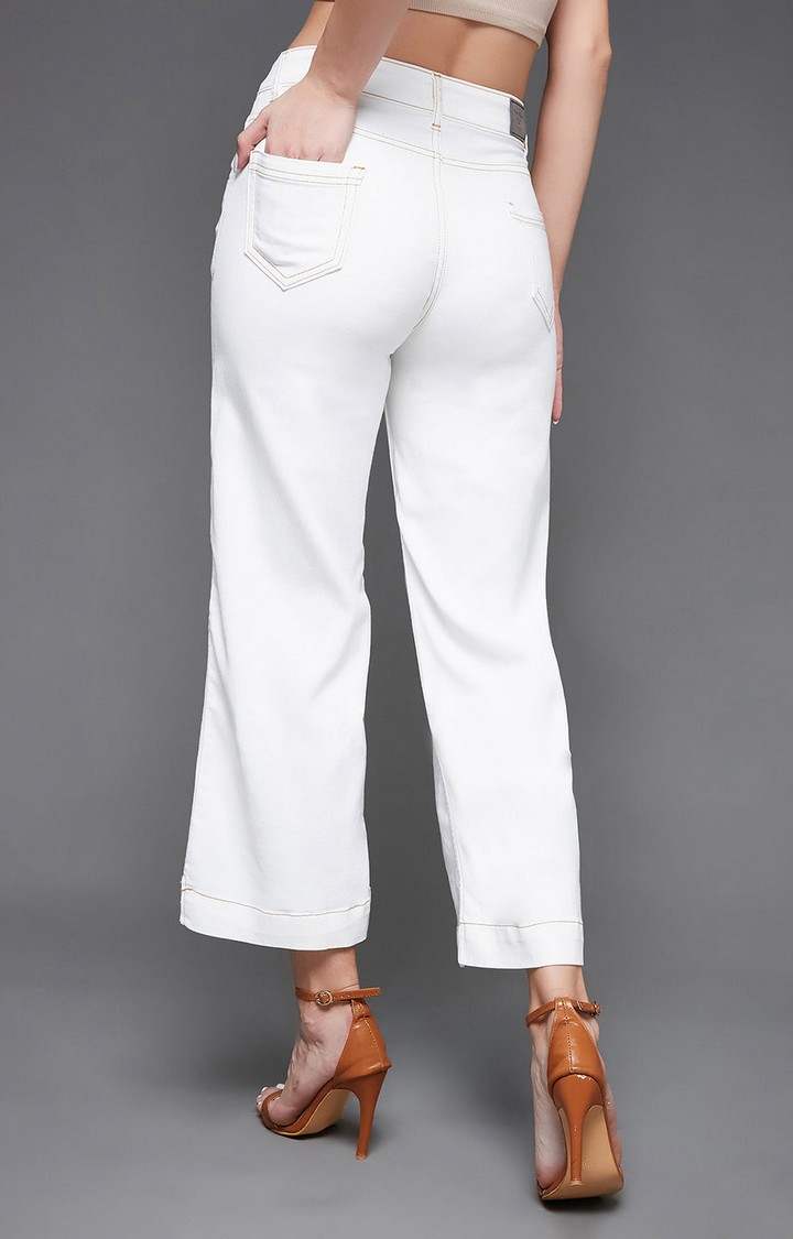 Women's White Solid Flared Jeans