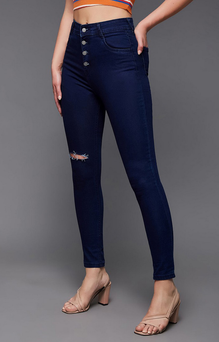 Women's Blue Solid Skinny Jeans