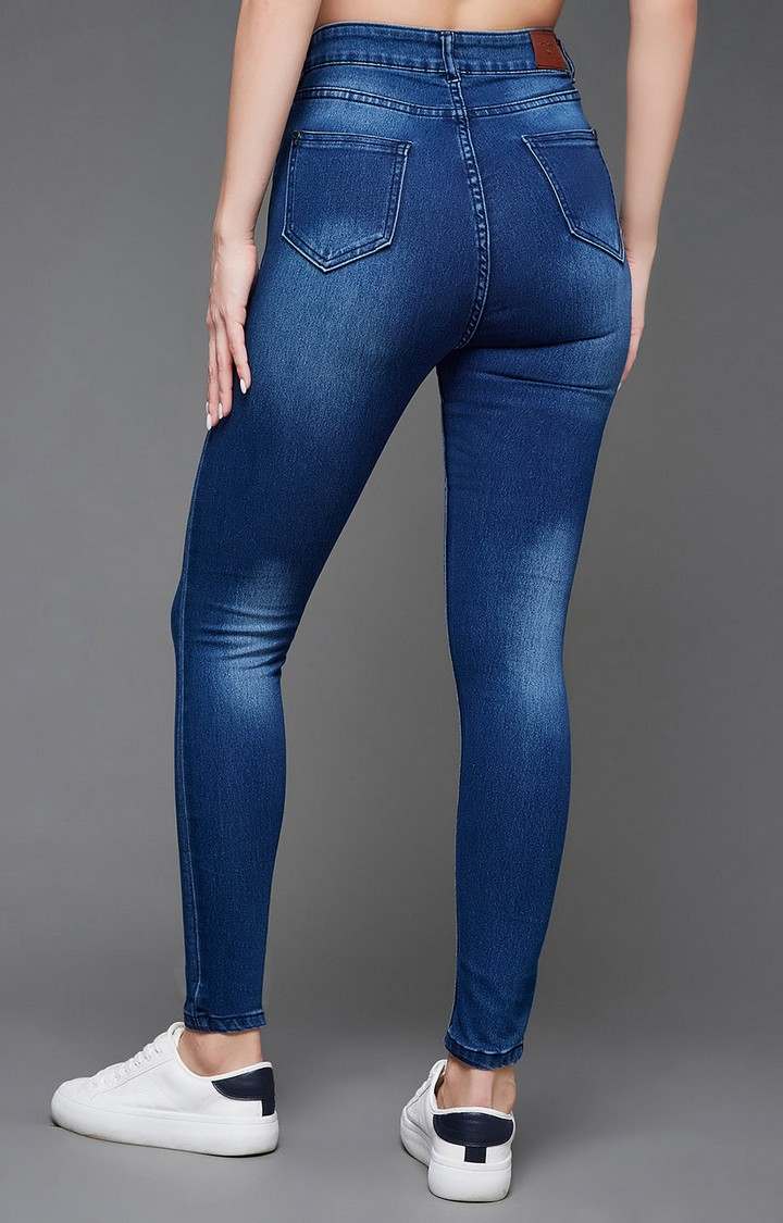 Women's Blue Solid Skinny Jeans