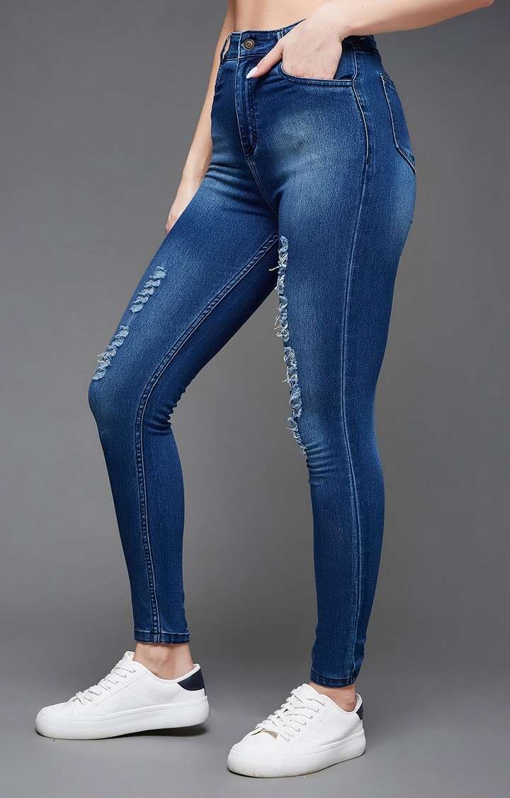 Women's Blue Solid Skinny Jeans